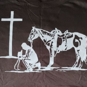 Brown T-Shirt with White Horse and Cross Design
